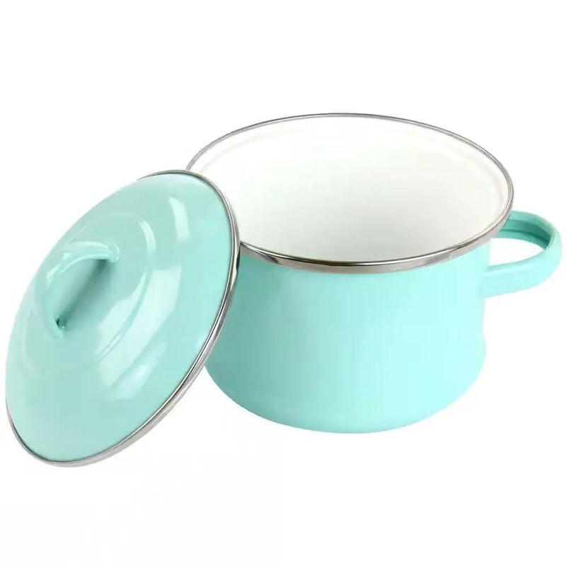 Small 1-Quart Turquoise Enameled Steel Dutch Oven with Lid by HomePacific