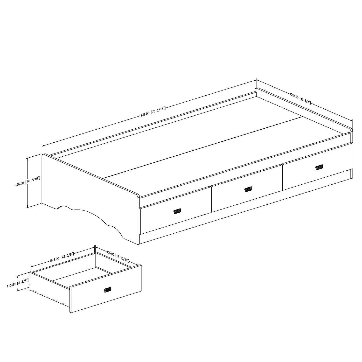 Twin size White Platform Bed Frame with 3 Storage Drawers by HomePacific
