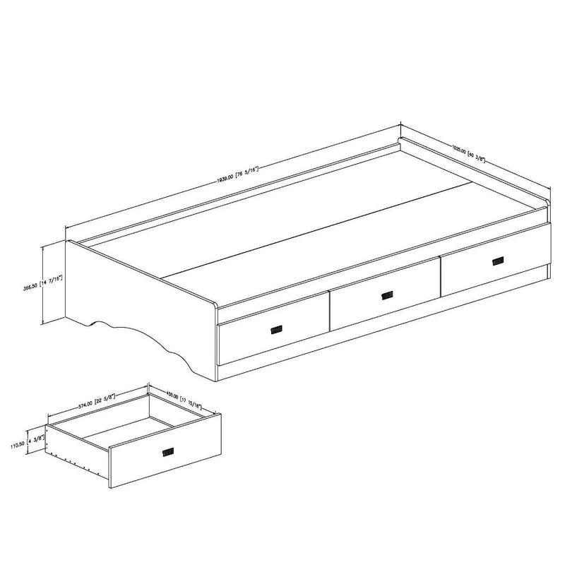 Twin size White Platform Bed Frame with 3 Storage Drawers by HomePacific
