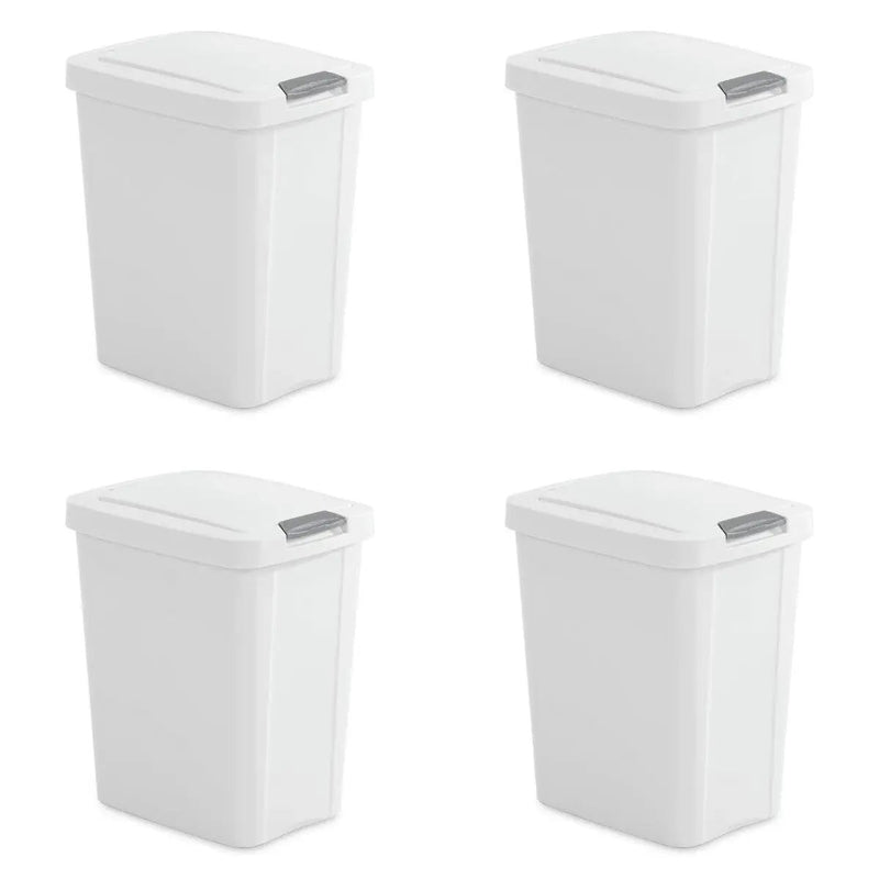 Set of 4 - White 8 Gallon Latch Top Kitchen Wastebasket Trash Can by HomePacific