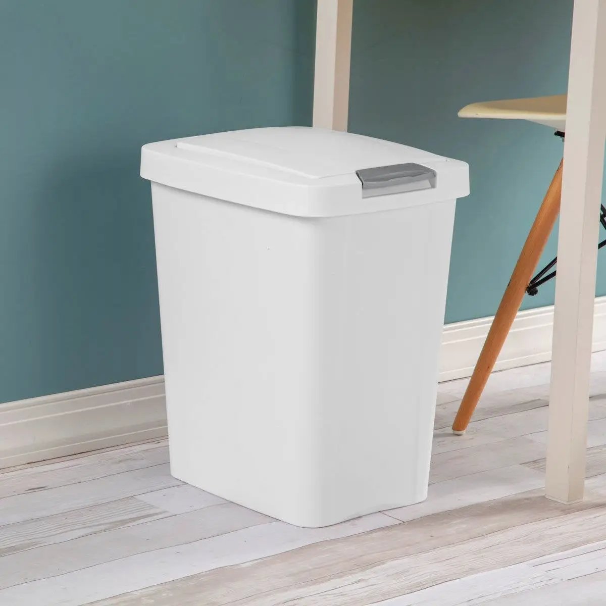 Set of 4 - White 8 Gallon Latch Top Kitchen Wastebasket Trash Can by HomePacific