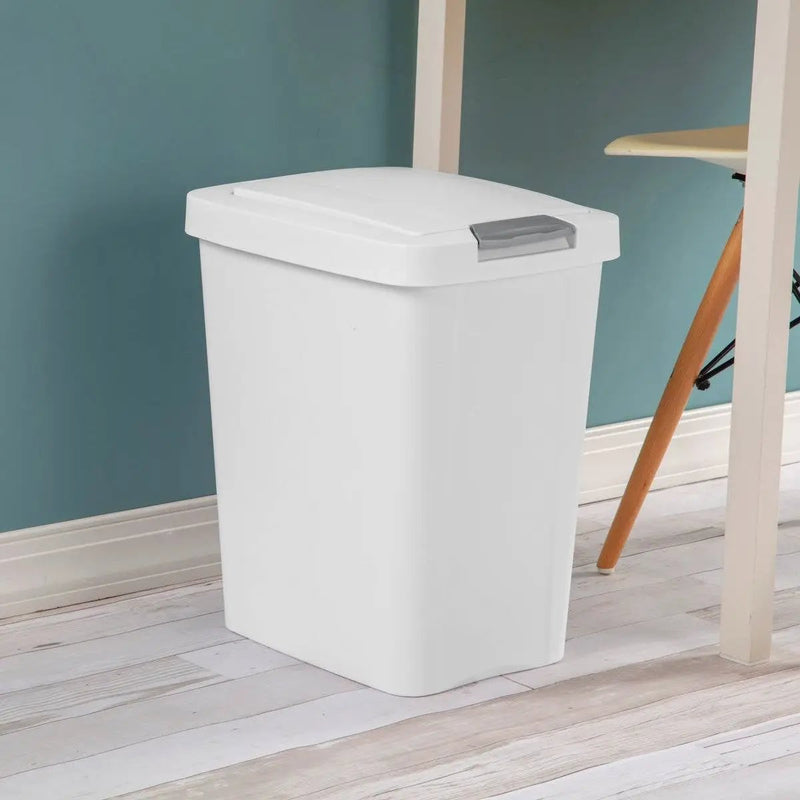 Set of 4 - White 8 Gallon Latch Top Kitchen Wastebasket Trash Can by HomePacific