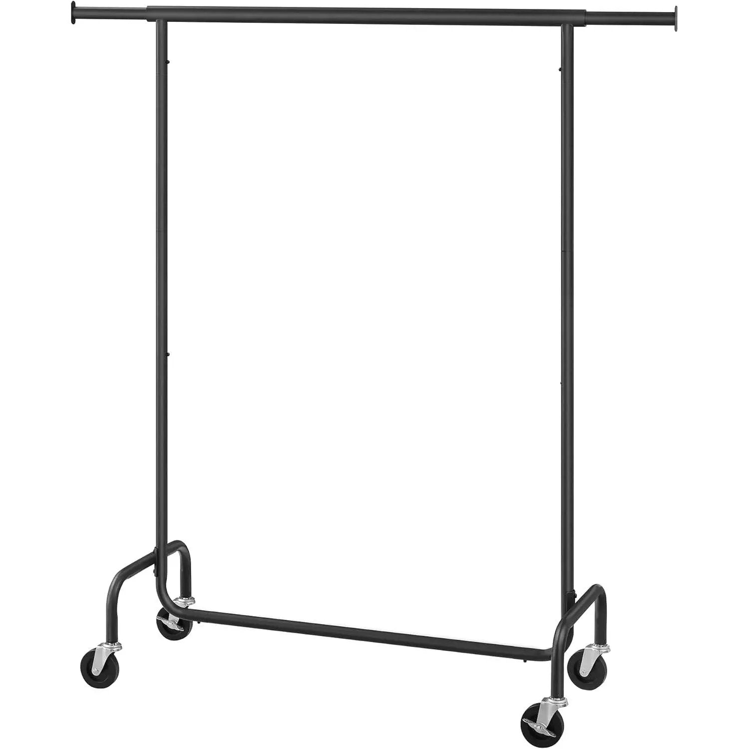 Matte Black Heavy Duty Metal Garment Rack Clothes Hanging Bar on Wheels by HomePacific