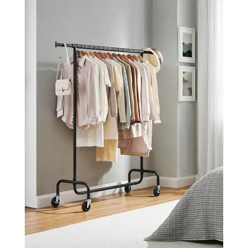 Matte Black Heavy Duty Metal Garment Rack Clothes Hanging Bar on Wheels by HomePacific