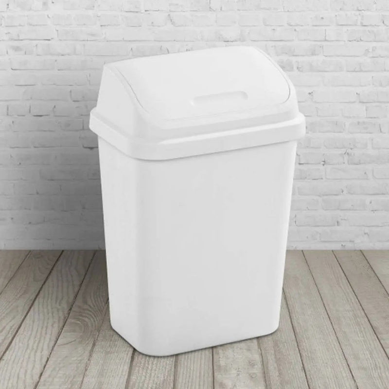 Set of 6 - White 7.8 Gallon Swing Top Kitchen Wastebasket Trash Can by HomePacific