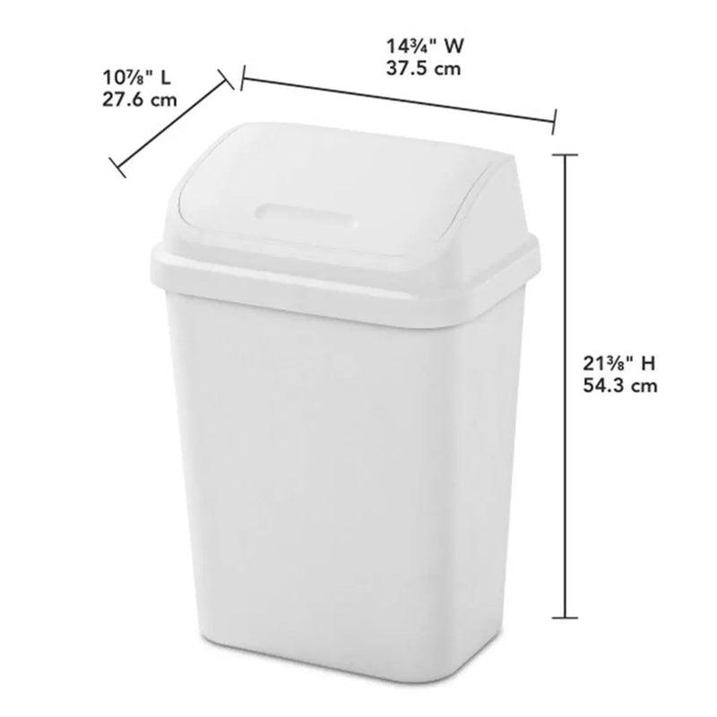 Set of 6 - White 7.8 Gallon Swing Top Kitchen Wastebasket Trash Can by HomePacific