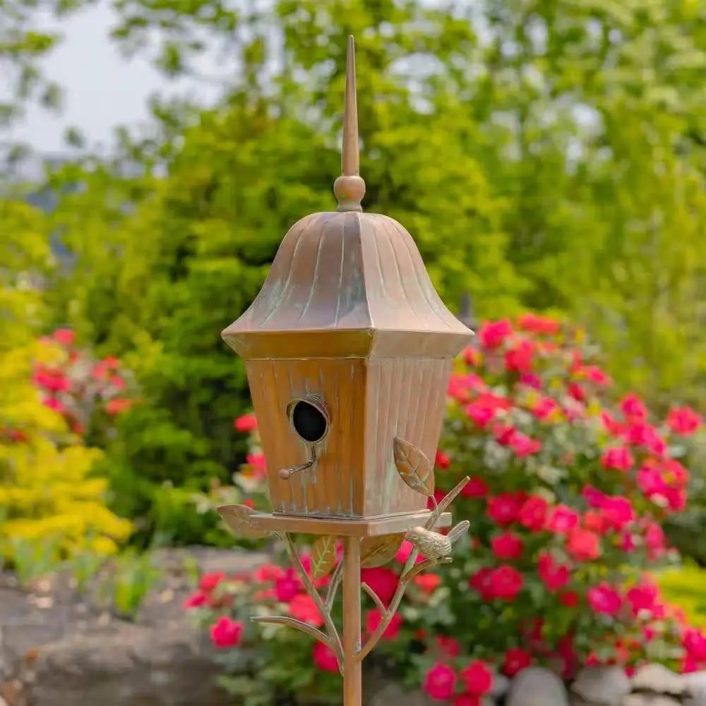 Copper Finish Metal Garden Birdhouse with Stake and Pole by HomePacific