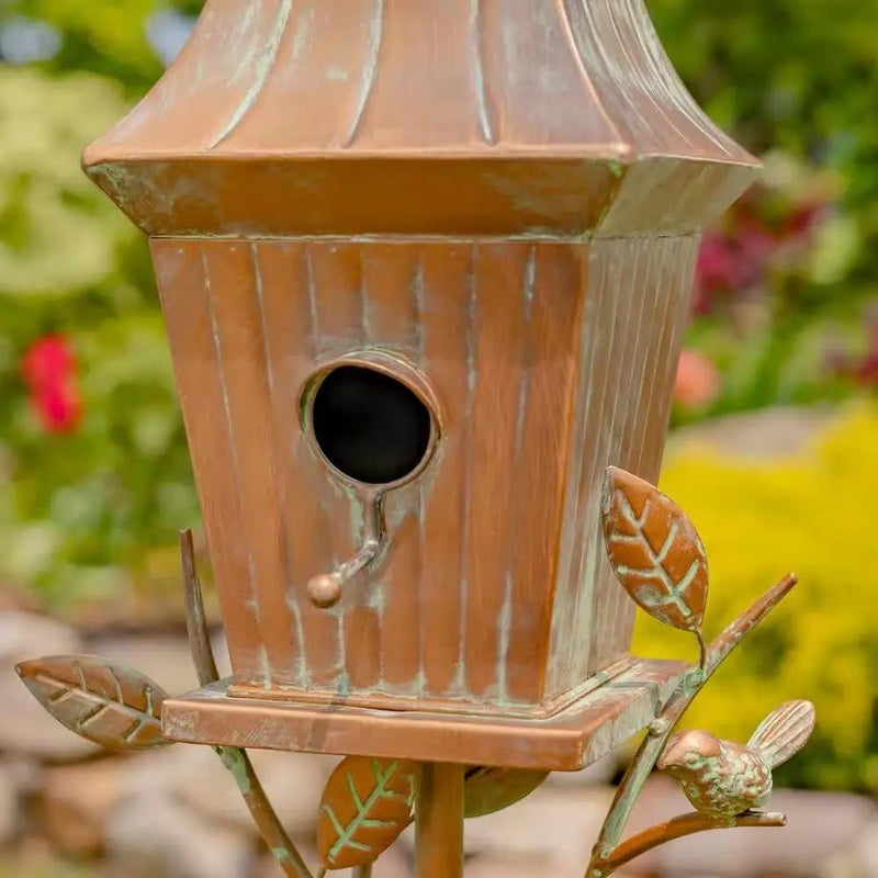 Copper Finish Metal Garden Birdhouse with Stake and Pole by HomePacific