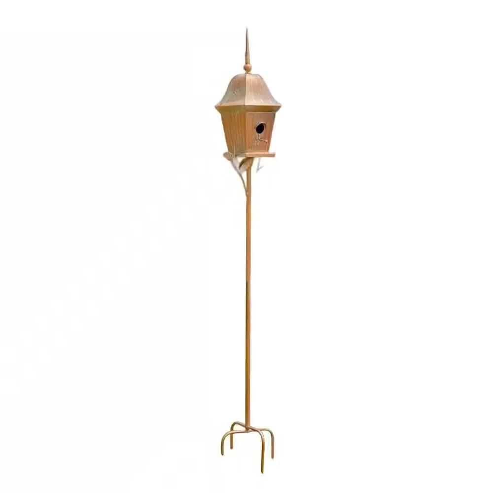 Copper Finish Metal Garden Birdhouse with Stake and Pole by HomePacific