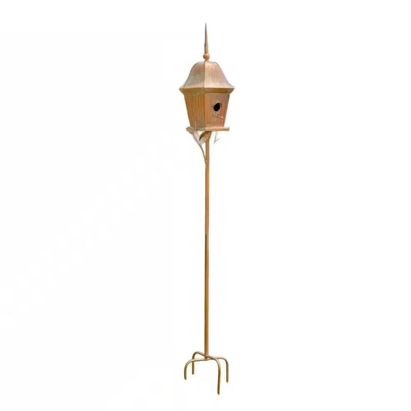 Copper Finish Metal Garden Birdhouse with Stake and Pole by HomePacific