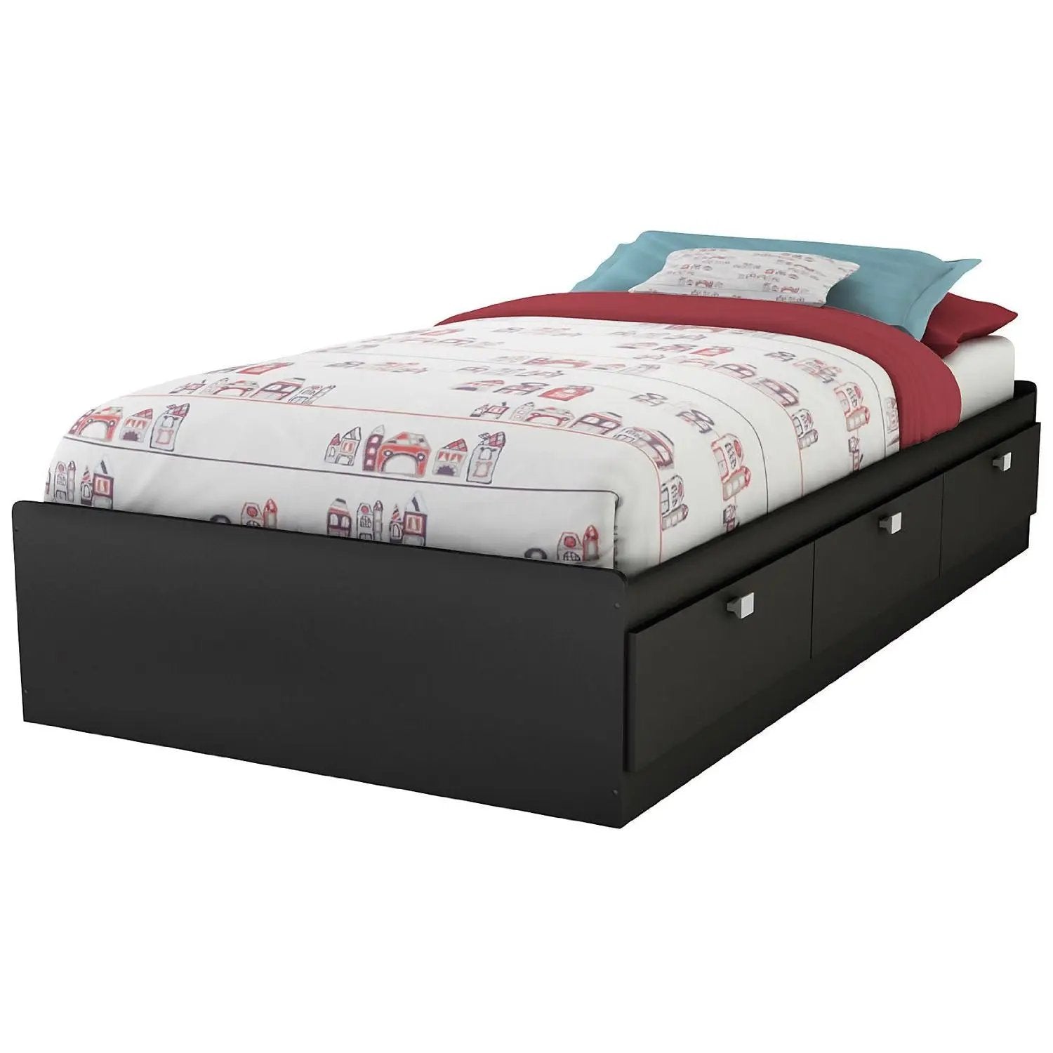 Twin size Platform Bed with 3 Storage Drawers in Black Finish by HomePacific