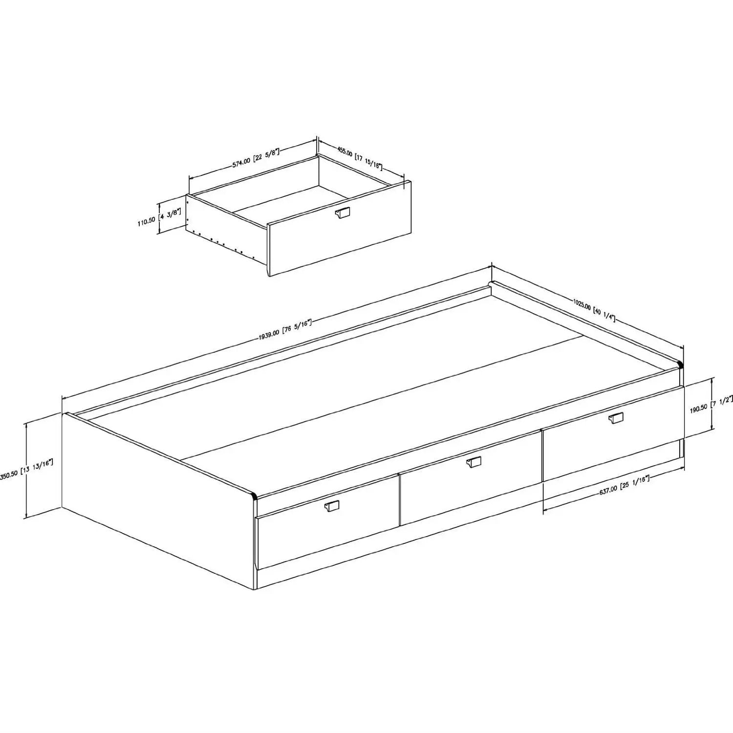 Twin size Platform Bed with 3 Storage Drawers in Black Finish by HomePacific