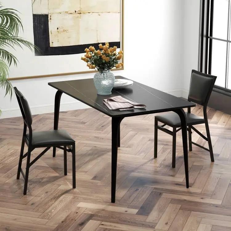 Set of 2 - Modern Black Metal Folding Dining Chairs with PU Leather Seat Cushion by HomePacific
