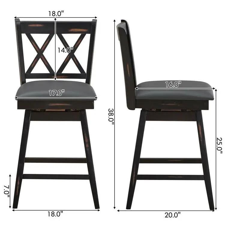 Set of 2 Black Wood 24-in Counter Height Farmhouse Swivel Cushion Seat Barstools by HomePacific