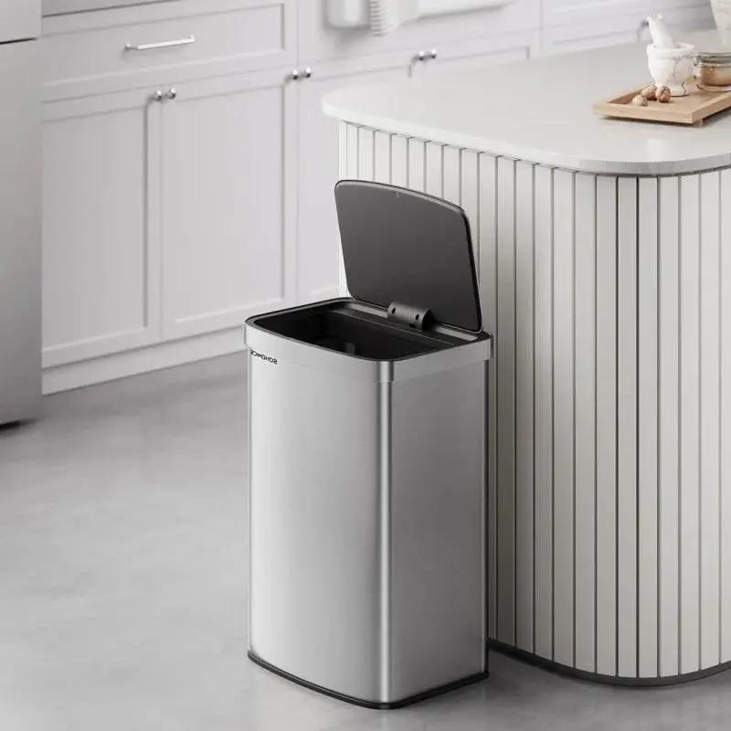 13-Gallon Stainless Steel Kitchen Trash Can with Hand Wave Motion Sensor Lid by HomePacific