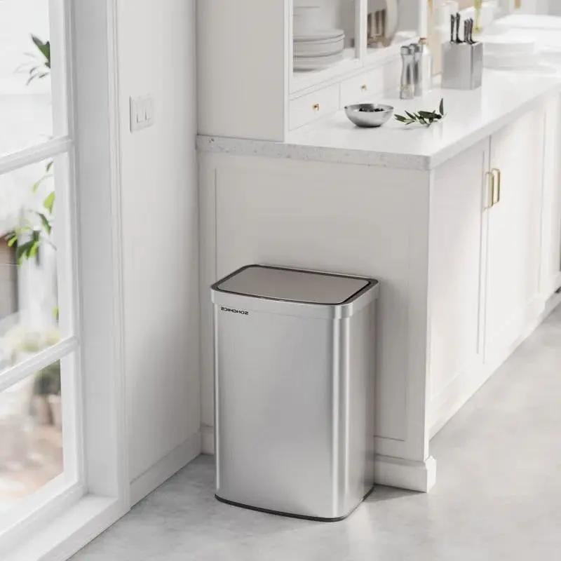 13-Gallon Stainless Steel Kitchen Trash Can with Hand Wave Motion Sensor Lid by HomePacific
