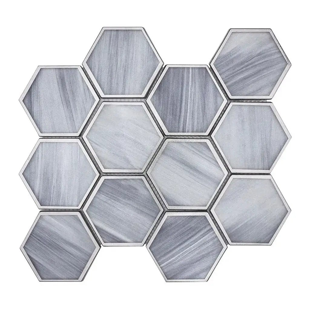 Soft Silver Gray 9x10 Matte Hexagon Glass Mosaic Tile (5 pack, 3.28 sq ft/case) by Apollo Tile