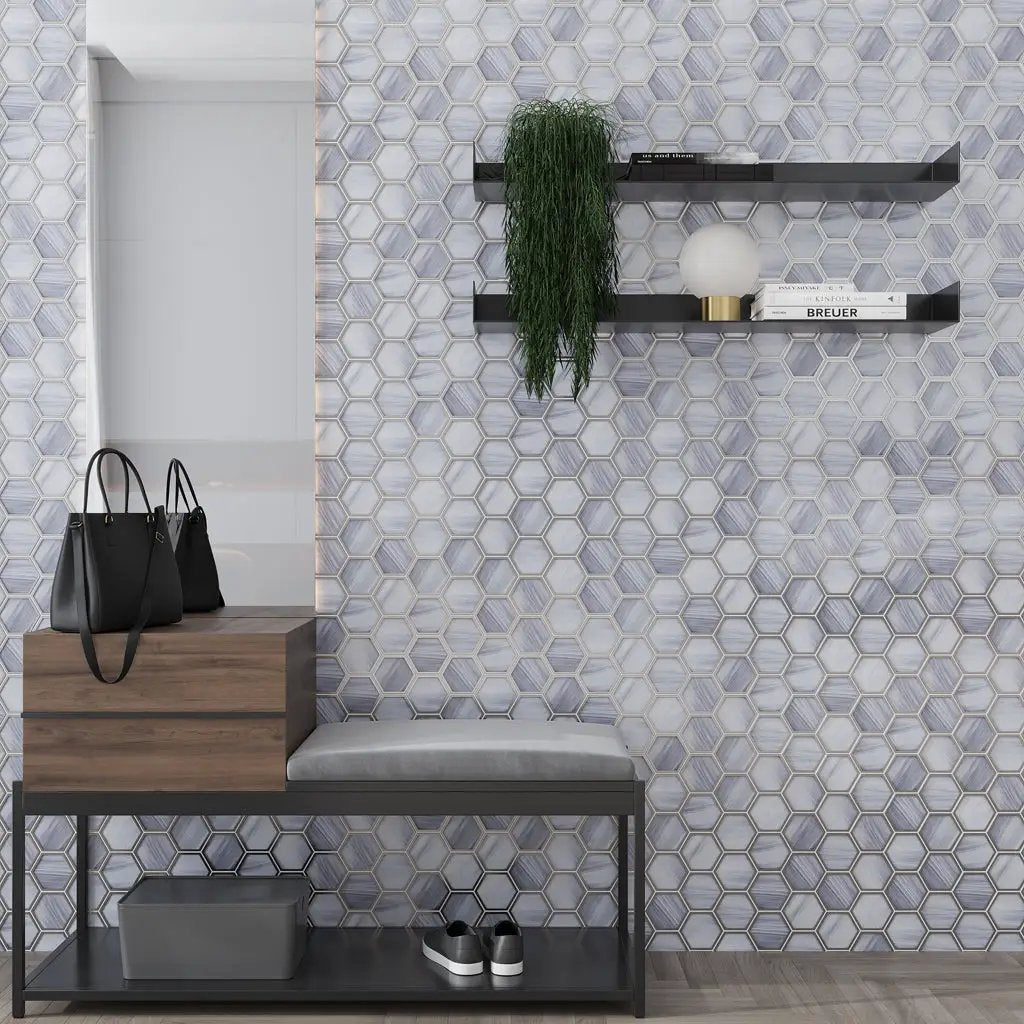 Soft Silver Gray 9x10 Matte Hexagon Glass Mosaic Tile (5 pack, 3.28 sq ft/case) by Apollo Tile