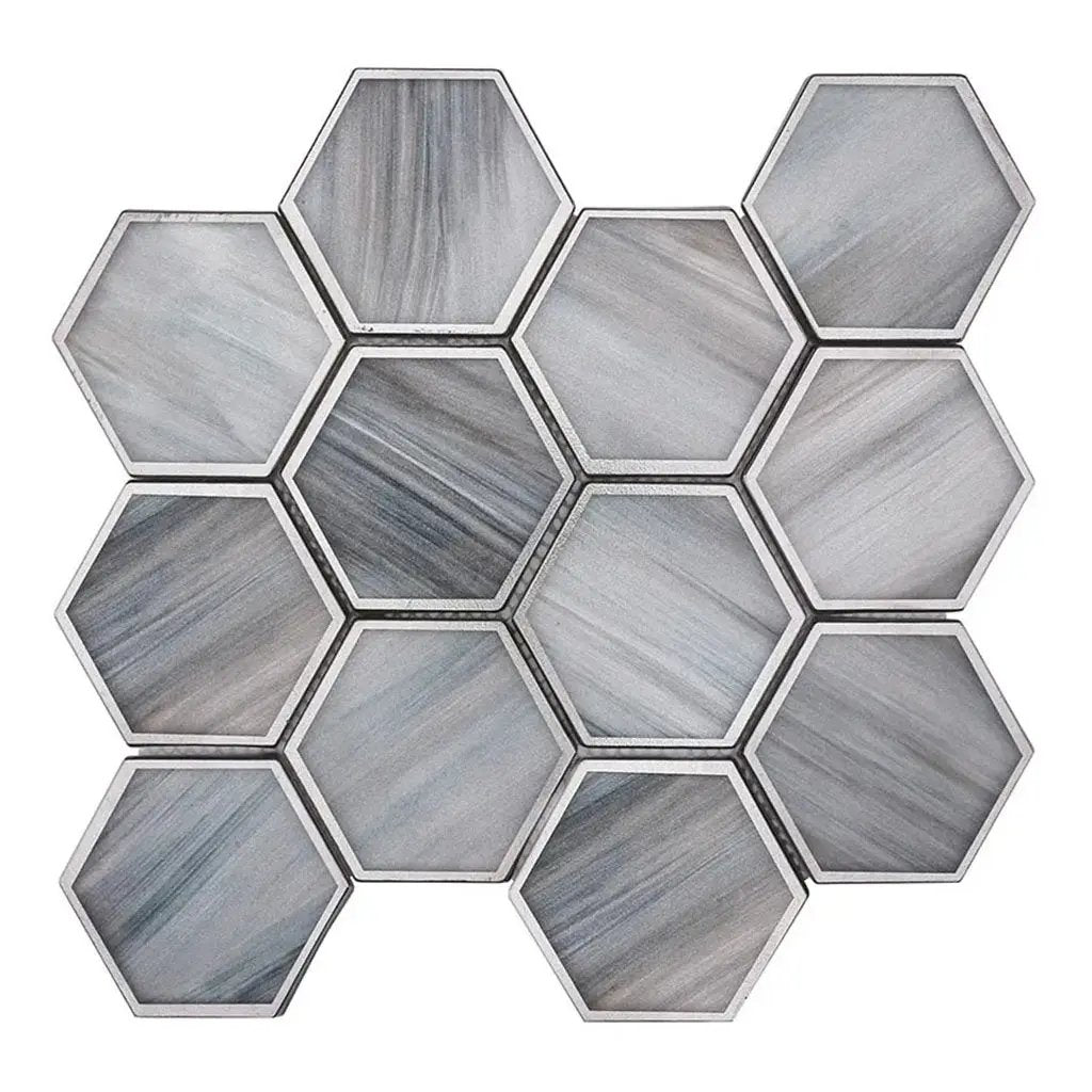 Silver Stormy Gray 9x10 Matte Hexagon Glass Mosaic Tile (5 pack, 3.28 sq ft/case) by Apollo Tile