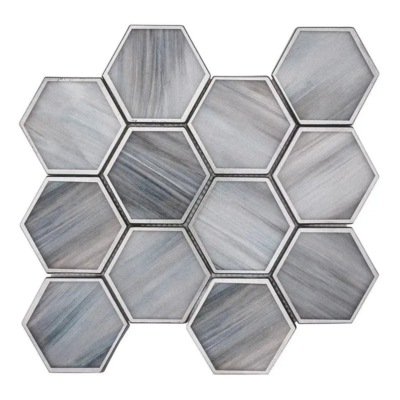 Silver Stormy Gray 9x10 Matte Hexagon Glass Mosaic Tile (5 pack, 3.28 sq ft/case) by Apollo Tile