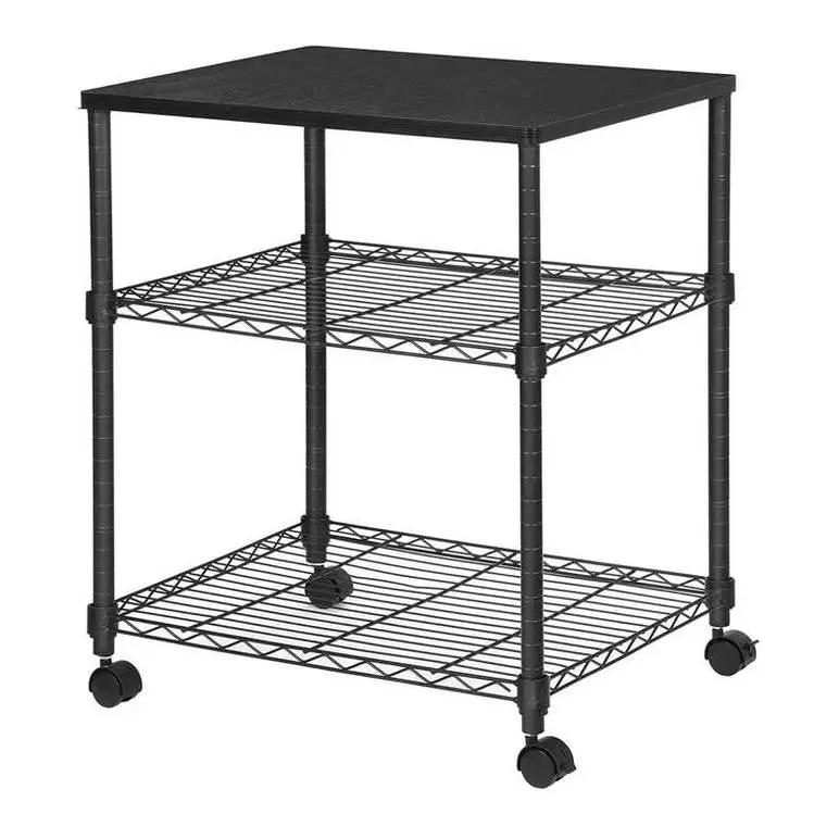 Sturdy Black Metal Wood Printer Stand Cart with 2-Shelves and Locking Casters by HomePacific