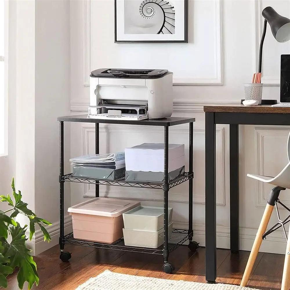 Sturdy Black Metal Wood Printer Stand Cart with 2-Shelves and Locking Casters by HomePacific