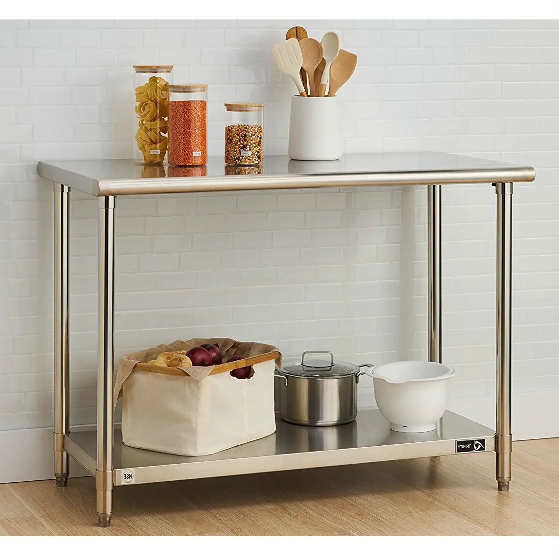 Stainless Steel Top Food Safe Prep Table Utility Work Bench with Bottom Shelf by HomePacific