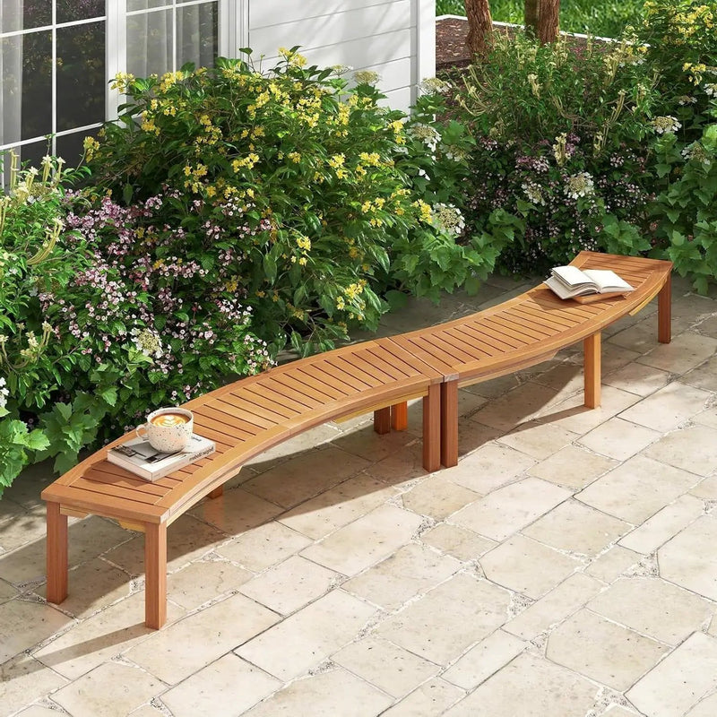 Set of 2 - Outdoor Backless Wooden Garden Bench with Modern Arch Design by HomePacific