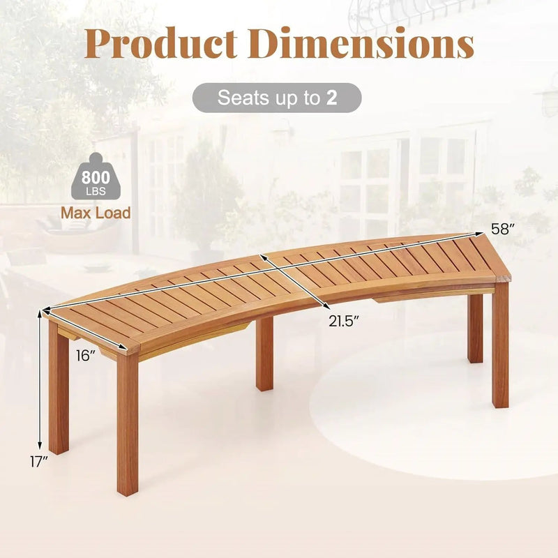 Set of 2 - Outdoor Backless Wooden Garden Bench with Modern Arch Design by HomePacific