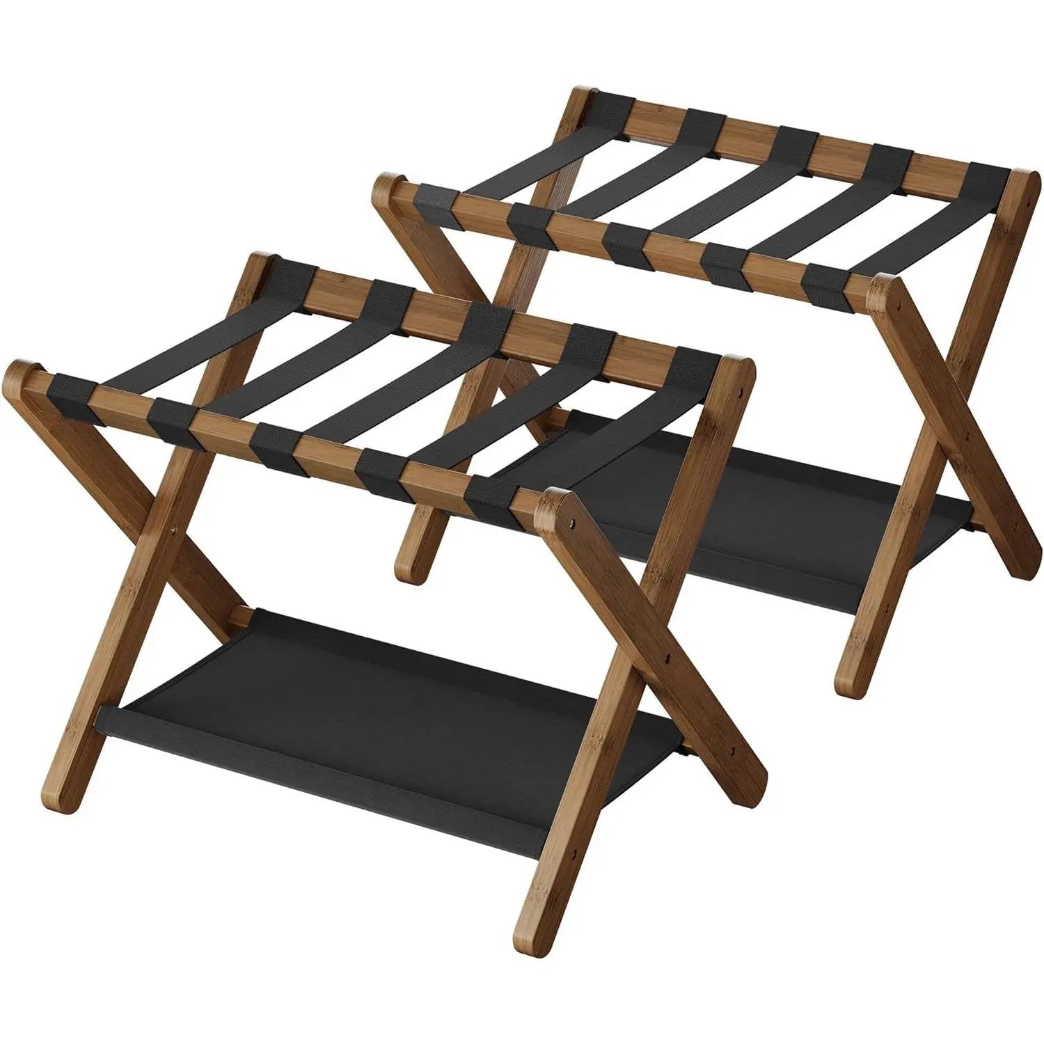 Set of 2 - Sturdy Luggage Rack in Walnut Wood Finish with Lower Storage Shelf by HomePacific