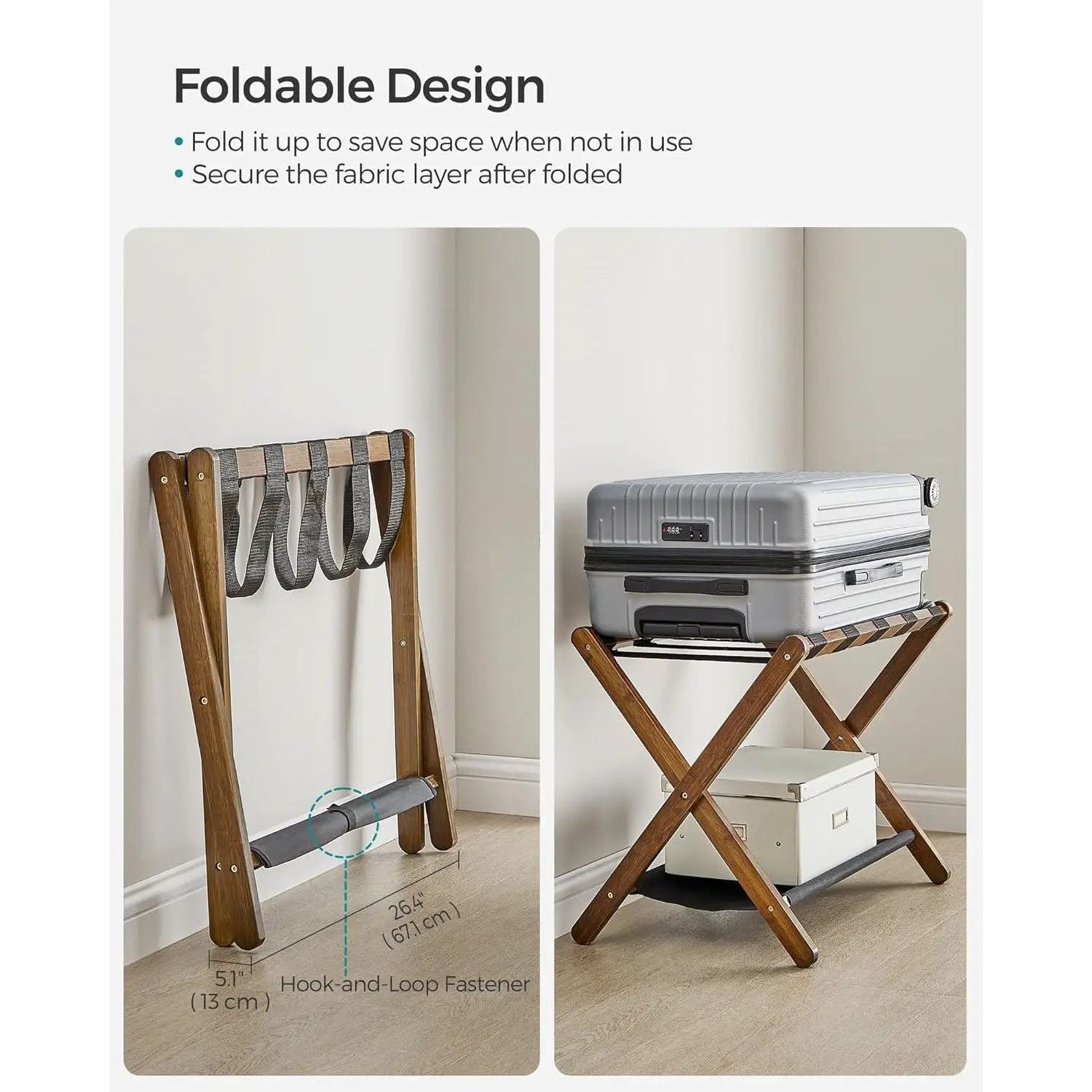 Set of 2 - Sturdy Luggage Rack in Walnut Wood Finish with Lower Storage Shelf by HomePacific