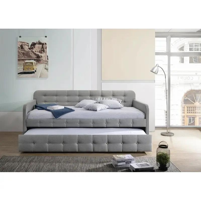 Gray Tufted Polyester Linen Twin Daybed with Trundle by HomePacific
