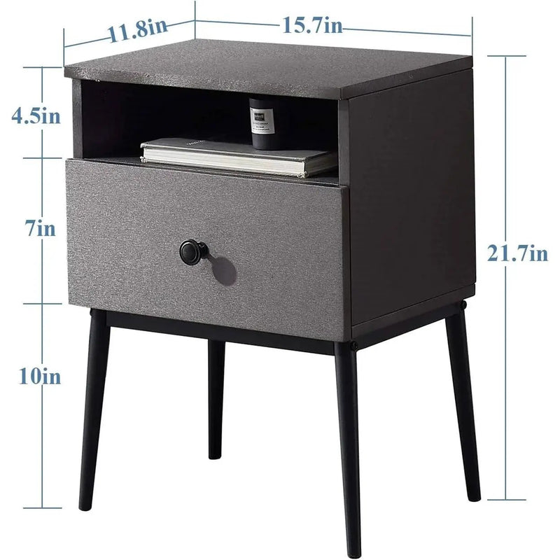 Set of 2 - Mid Century Modern Side Table Nightstand in Grey Black Wood Finish by HomePacific