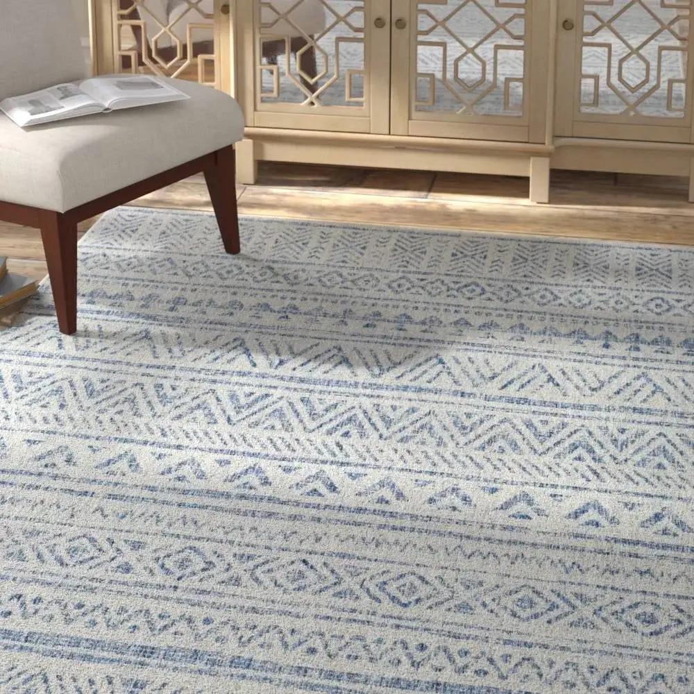8 ft. x 10 ft. Blue Grey Chevron Coastal Boho Style Indoor Outdoor Area Rug by HomePacific