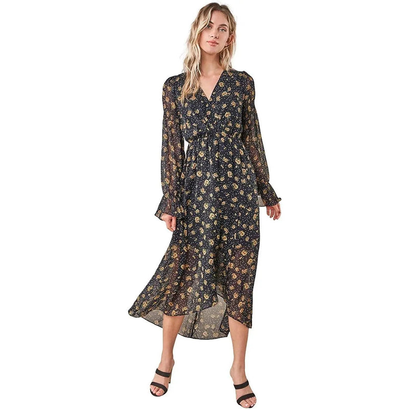 Sugarlips Women's Loving You Floral High Low Maxi Dress, Black-Multi, Small by Selzalot