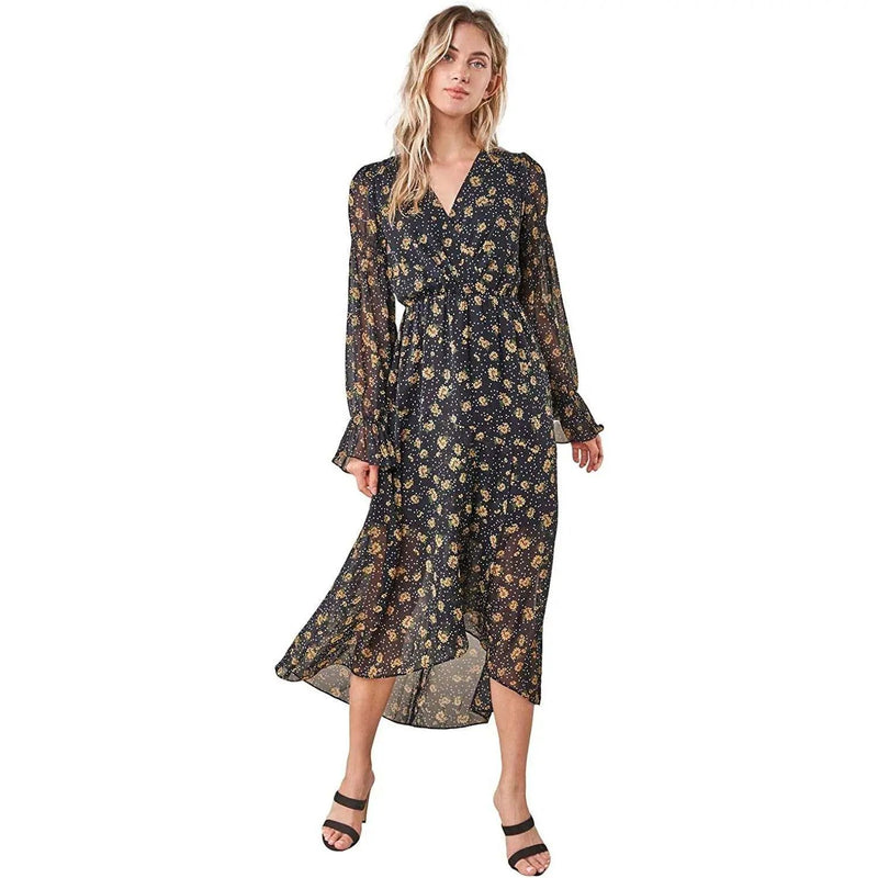Sugarlips Women's Loving You Floral High Low Maxi Dress, Black-Multi, Small by Selzalot