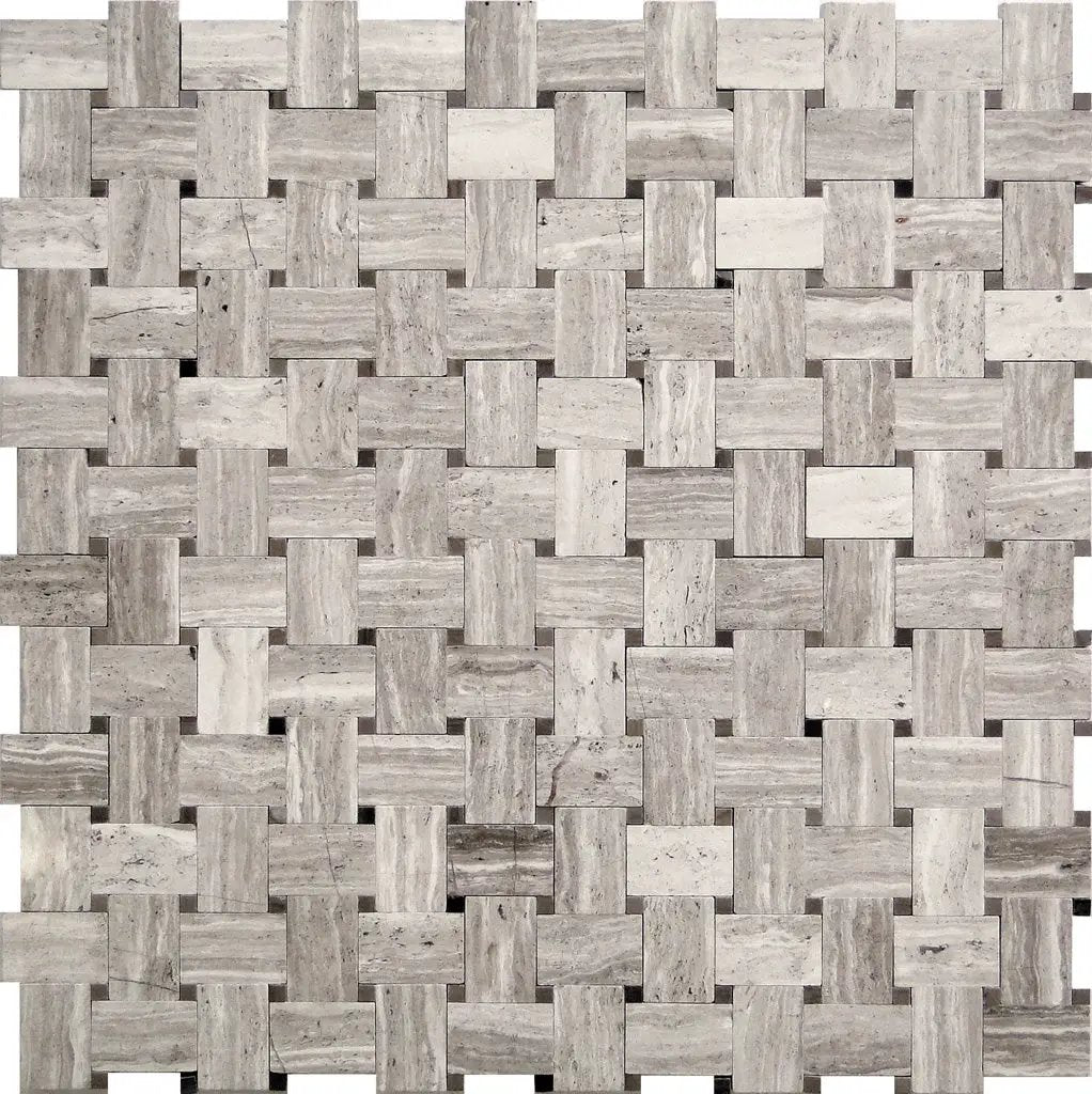 Athens, Wooden Grey 12x12 Polished Basketweave Marble Mosaic Tile (5 pack, 4.83 sq ft/case) by Apollo Tile