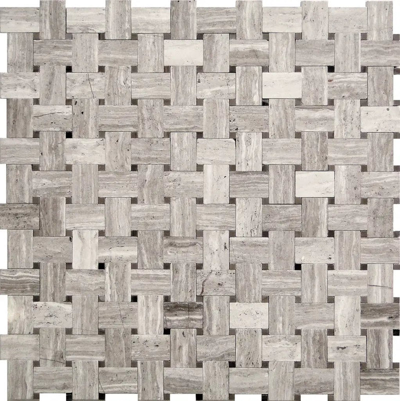 Athens, Wooden Grey 12x12 Polished Basketweave Marble Mosaic Tile (5 pack, 4.83 sq ft/case) by Apollo Tile