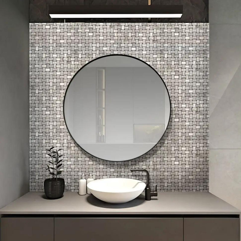 Athens, Wooden Grey 12x12 Polished Basketweave Marble Mosaic Tile (5 pack, 4.83 sq ft/case) by Apollo Tile