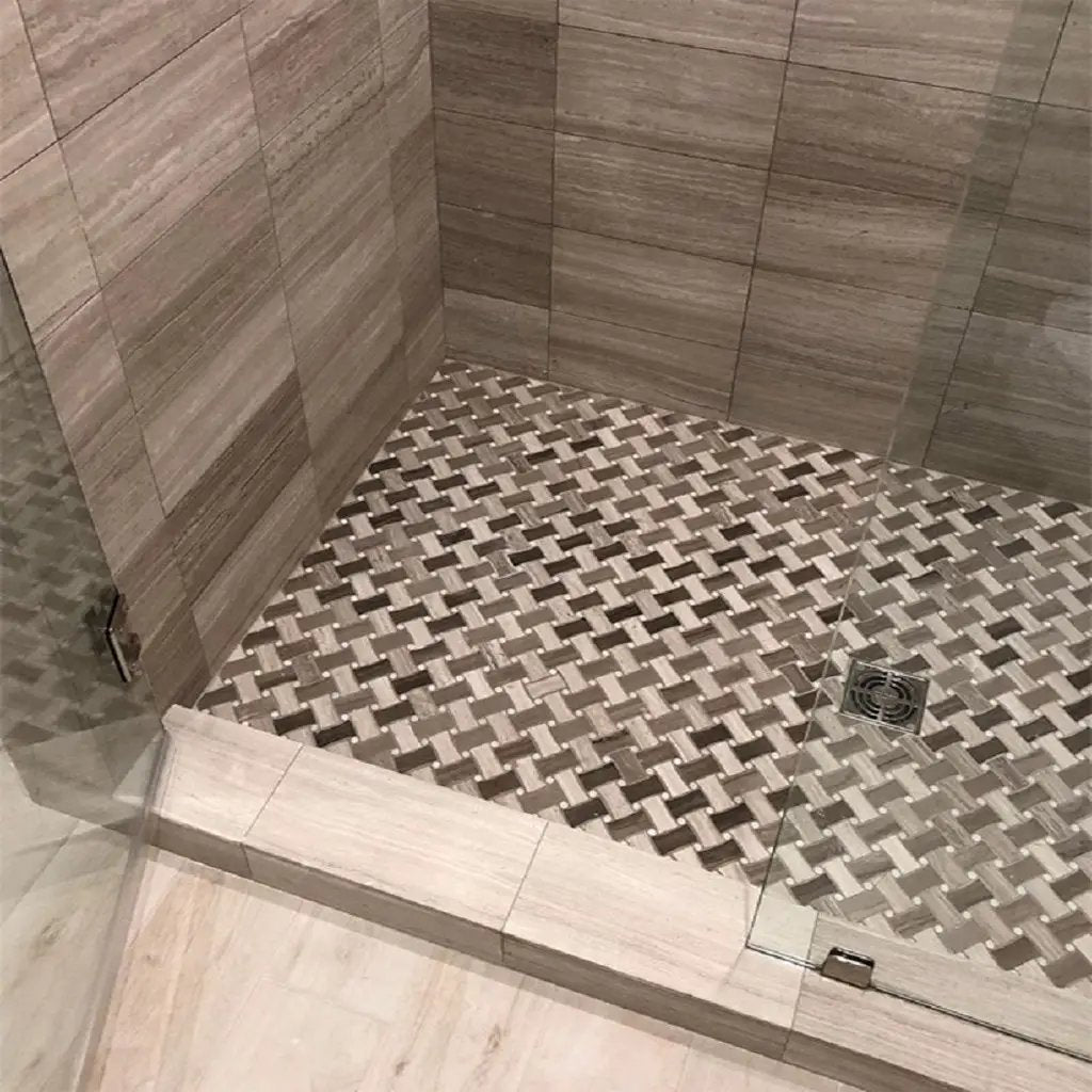 Eastern White, Wooden & Athens Grey 11x11 Polished Basketweave Marble Mosaic Tile (5 pack, 4.2 sq ft/case) by Apollo Tile