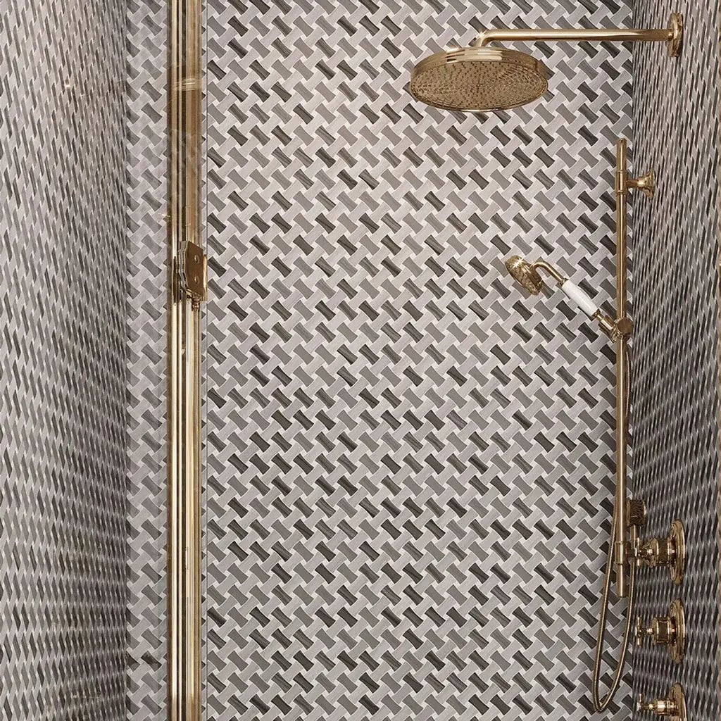 Eastern White, Wooden & Athens Grey 11x11 Polished Basketweave Marble Mosaic Tile (5 pack, 4.2 sq ft/case) by Apollo Tile