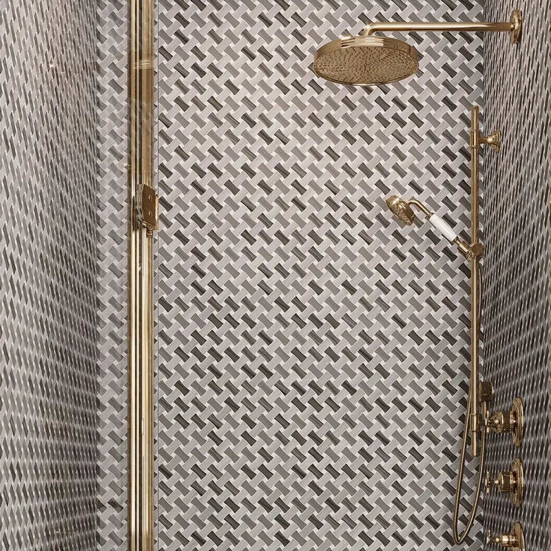 Eastern White, Wooden & Athens Grey 11x11 Polished Basketweave Marble Mosaic Tile (5 pack, 4.2 sq ft/case) by Apollo Tile
