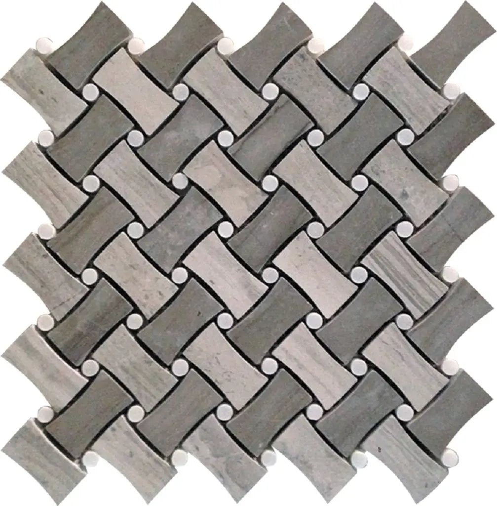 Eastern White, Wooden & Athens Grey 11x11 Polished Basketweave Marble Mosaic Tile (5 pack, 4.2 sq ft/case) by Apollo Tile