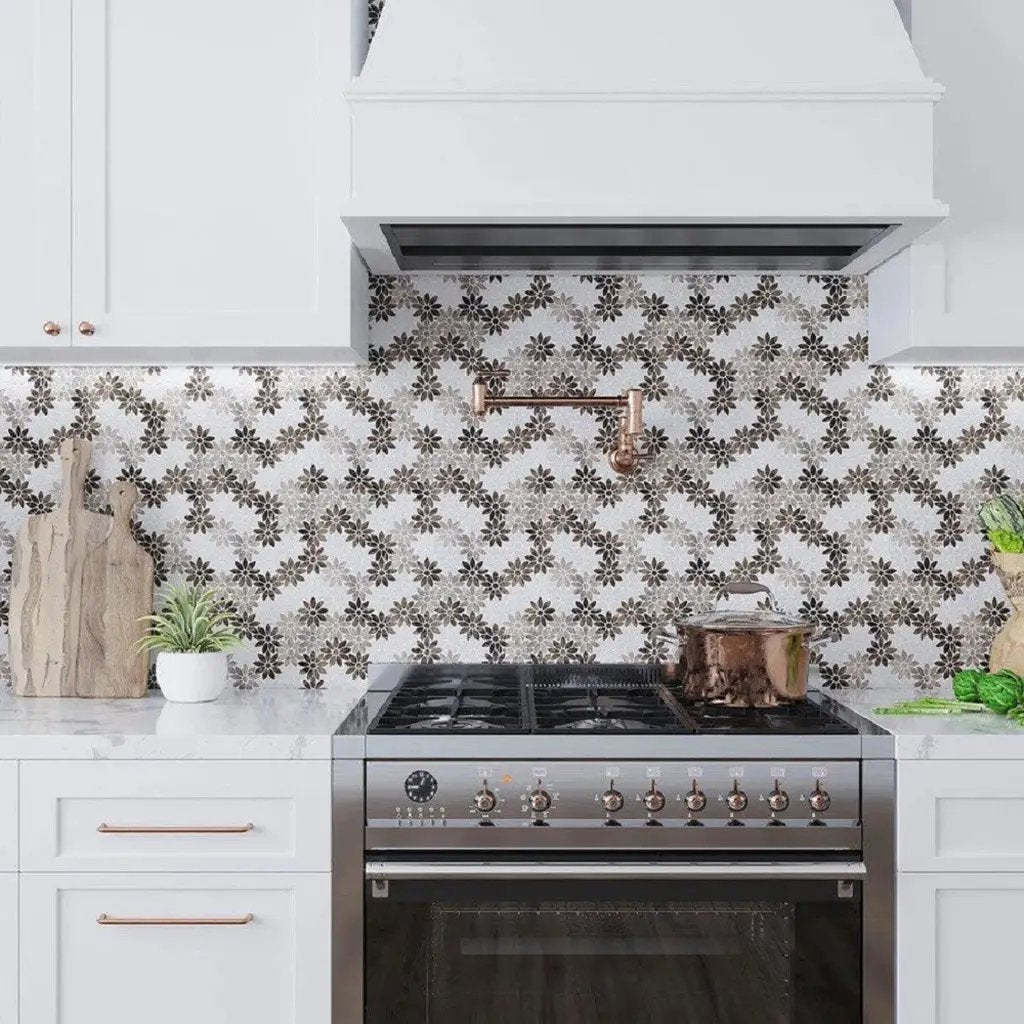 Eastern Brown White 11x12 Polished Multi-shaped Marble Mosaic Tile (5 pack, 4.46 sq ft/case) by Apollo Tile