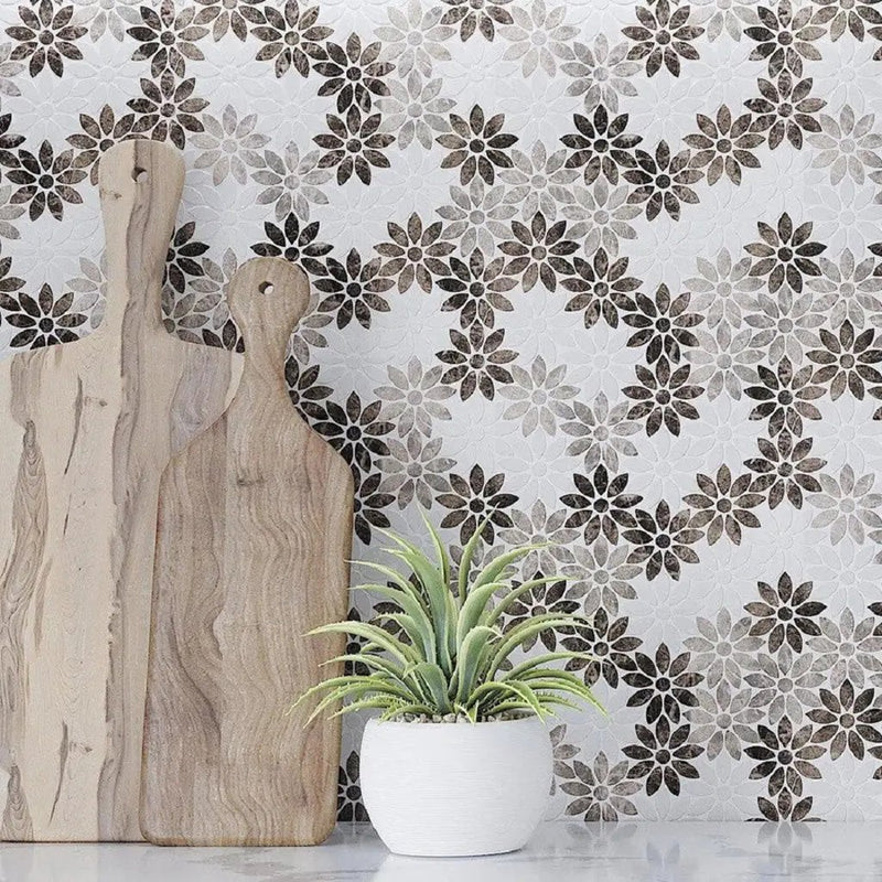 Eastern Brown White 11x12 Polished Multi-shaped Marble Mosaic Tile (5 pack, 4.46 sq ft/case) by Apollo Tile