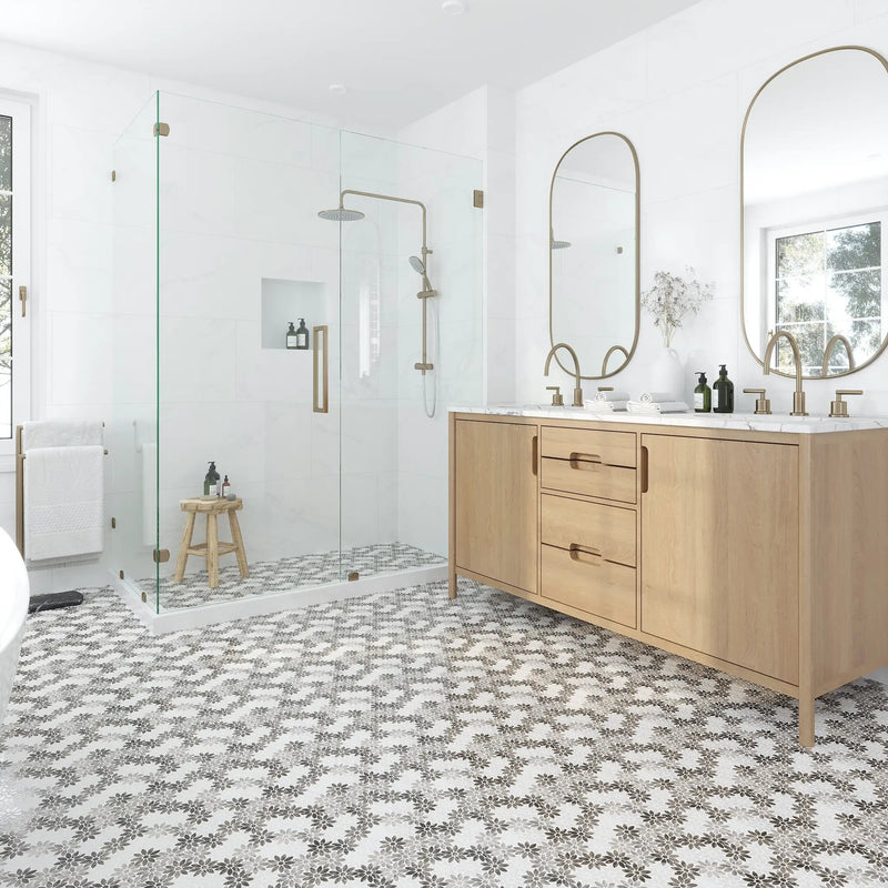 Eastern Brown White 11x12 Polished Multi-shaped Marble Mosaic Tile (5 pack, 4.46 sq ft/case) by Apollo Tile