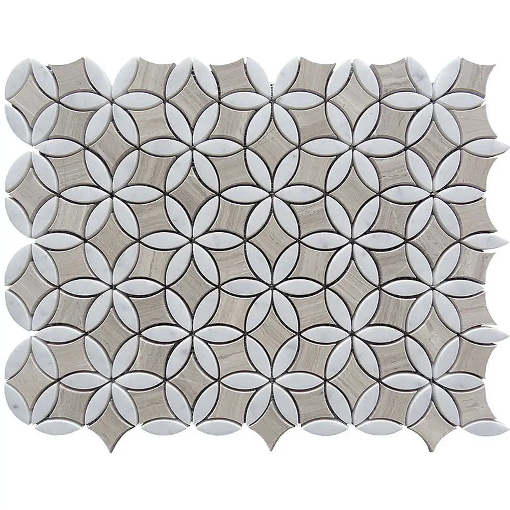 Wooden Beige Bianco Carrara 12x15 Polished Multi-shaped Marble Mosaic Tile (5 pack, 6.175 sq ft/case) by Apollo Tile