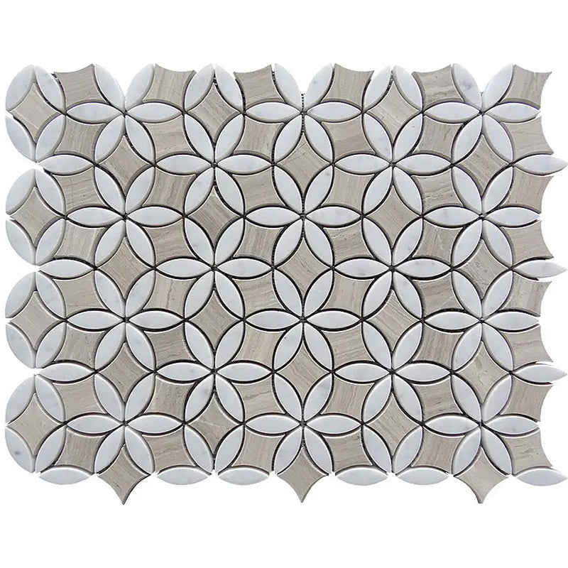 Wooden Beige Bianco Carrara 12x15 Polished Multi-shaped Marble Mosaic Tile (5 pack, 6.175 sq ft/case) by Apollo Tile