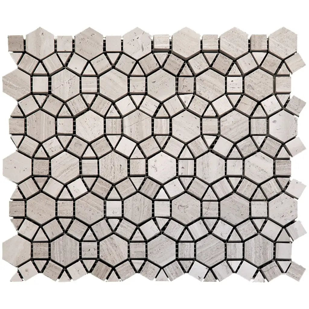 Wooden Beige 11x13 Polished Multi-shaped Marble Mosaic Tile (5 pack, 4.85 sq ft/case) by Apollo Tile