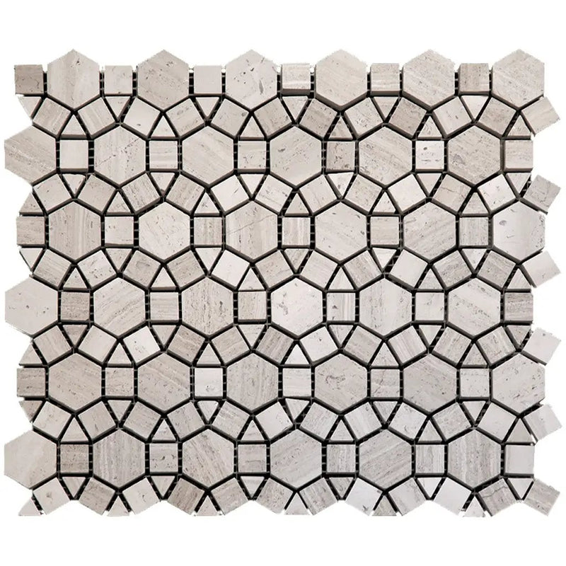 Wooden Beige 11x13 Polished Multi-shaped Marble Mosaic Tile (5 pack, 4.85 sq ft/case) by Apollo Tile